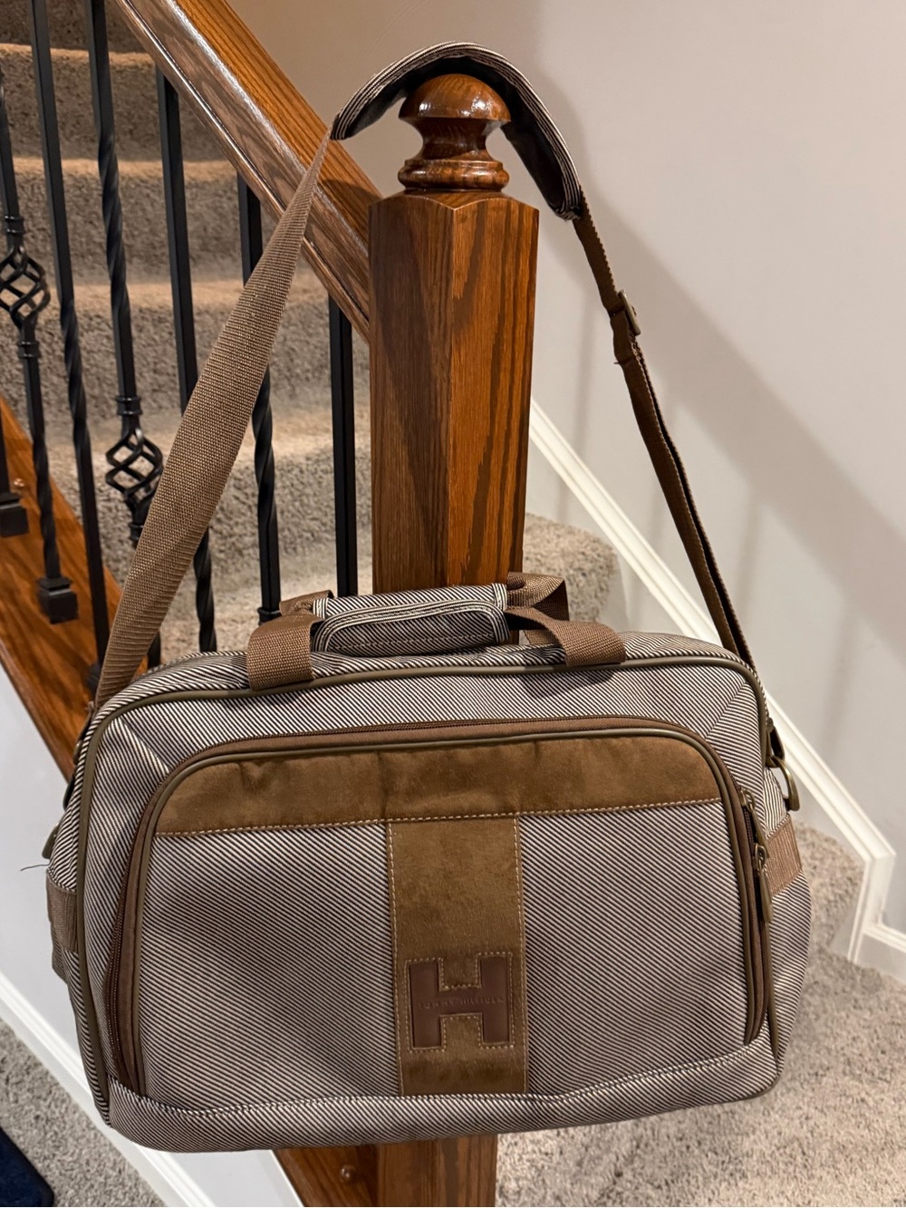 Vintage brown herringbone Tommy Hilfiger Messenger Bag Carry On Tote